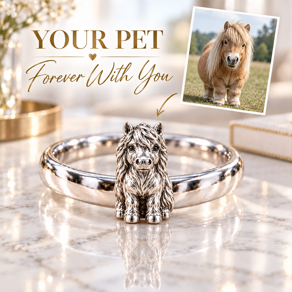 Personalized 3D Embossed Pet Ring Custom 925 Sterling Silver Full Body Horse Jewelry Memorial Pet Lover Gift
