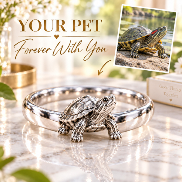 Personalized 3D Embossed Pet Ring Custom 925 Sterling Silver Full Body  Red-Eared Slider  Jewelry Memorial Pet Lover Gift