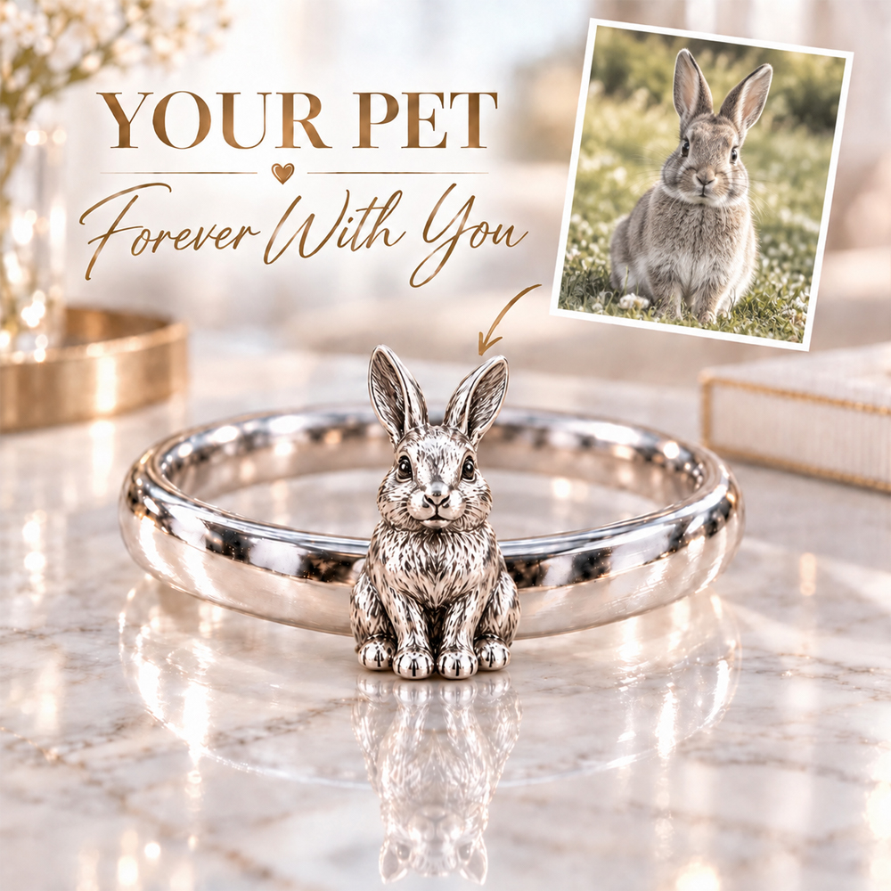 Personalized 3D Embossed Pet Ring Custom 925 Sterling Silver Full Body  Rabbits Jewelry Memorial Pet Lover Gift