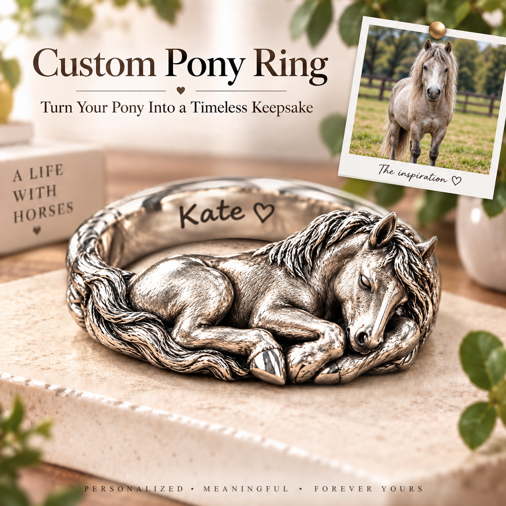Custom 3D Embossed Sleeping Pet Ring Personalized 925 Sterling Silver Photo Horse Ring Pet Memorial Gift
