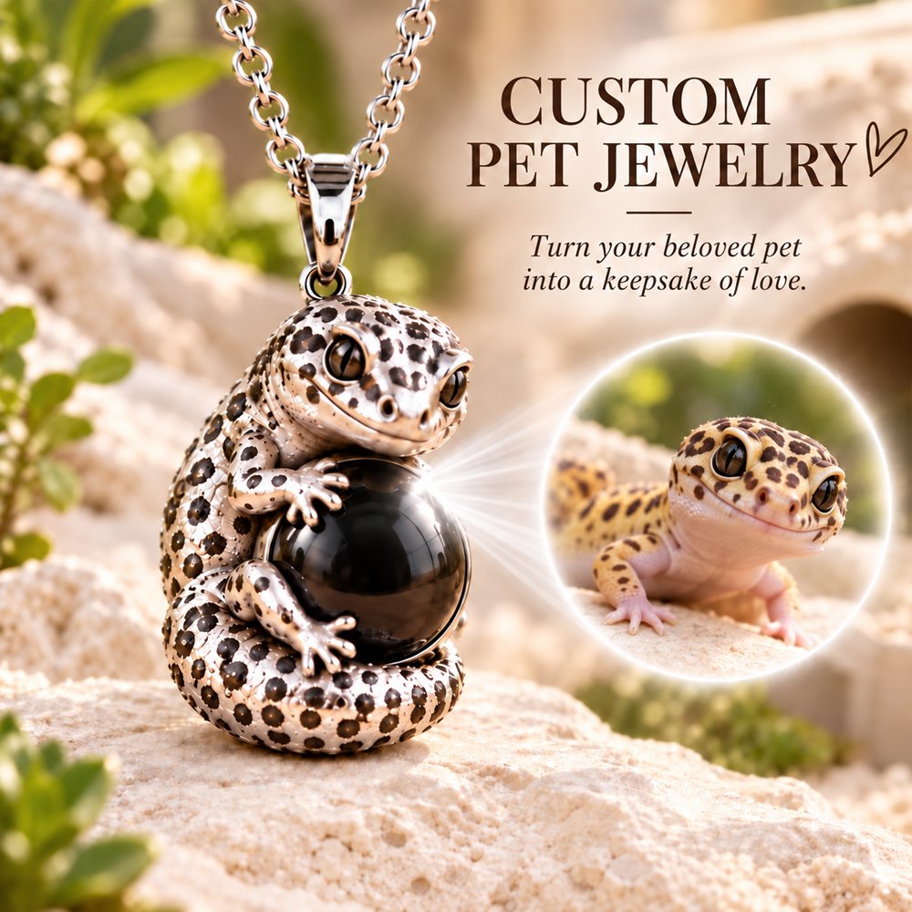 Personalized 3D Embossed Leopard Gecko Photo Projection Necklace Custom 925 Sterling Silver Pet Pendant Gift for Pet Mom