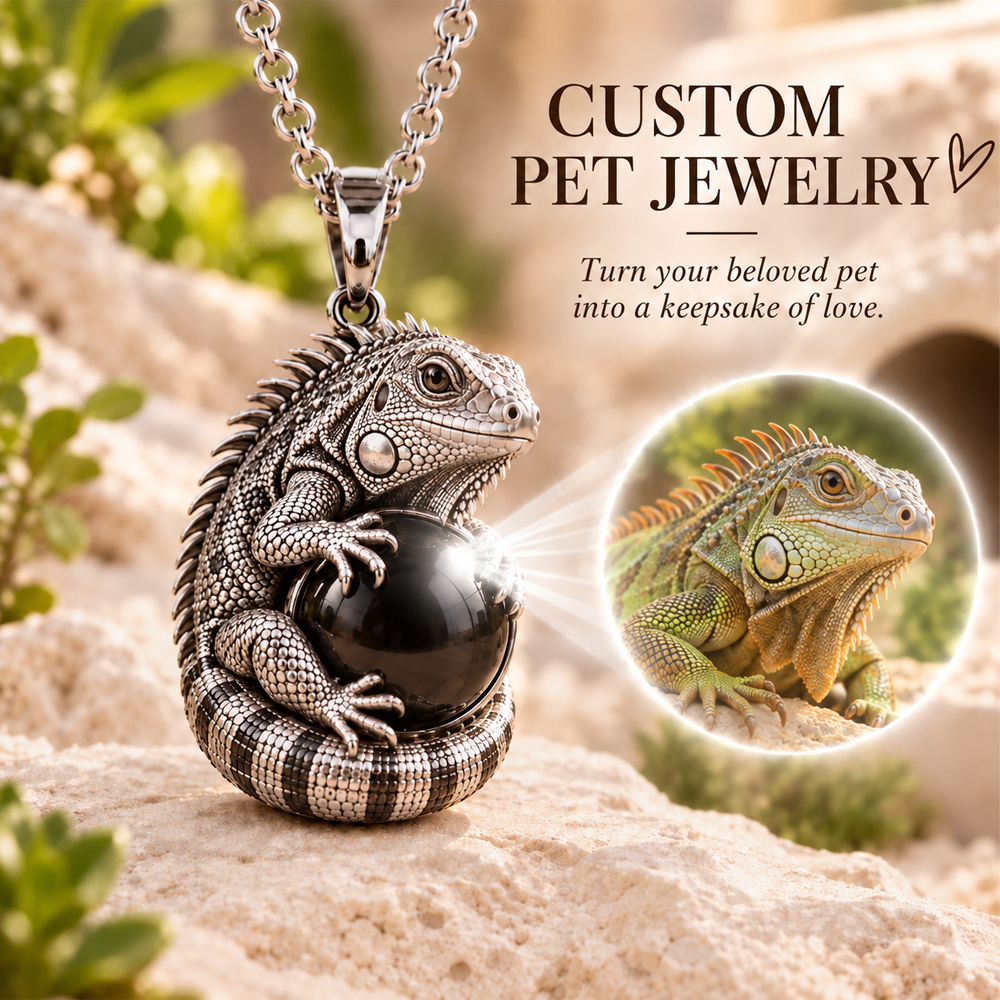 Personalized 3D Embossed Iguana Photo Projection Necklace Custom 925 Sterling Silver Pet Pendant Gift for Pet Mom
