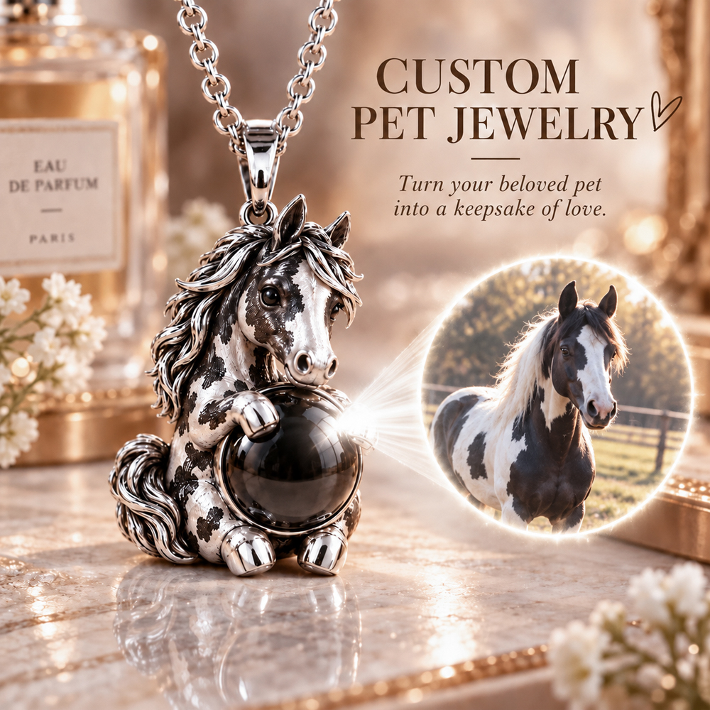 Personalized 3D Embossed Horse Photo Projection Necklace Custom 925 Sterling Silver Pet Pendant Gift for Pet Mom