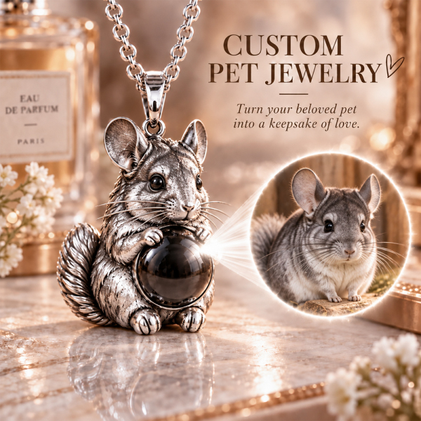 Personalized 3D Embossed Chinchilla  Photo Projection Necklace Custom 925 Sterling Silver Pet Pendant Gift for Pet Mom
