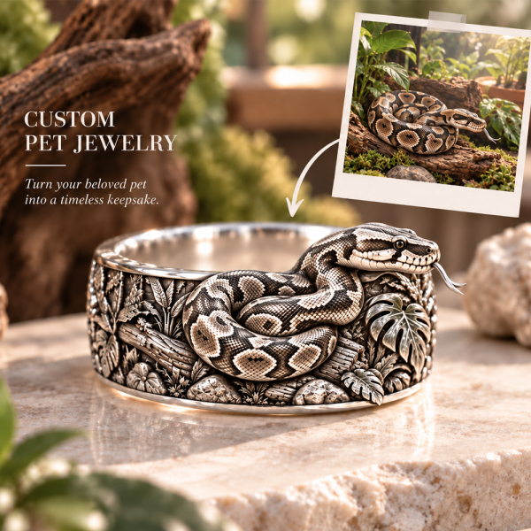 Personalized S925 Sterling Silver 3D Sculpted Ball Python Ring Custom Photo Pet Relief Ring Unique Pet Memorial Jewelry Gift for Pet Mom