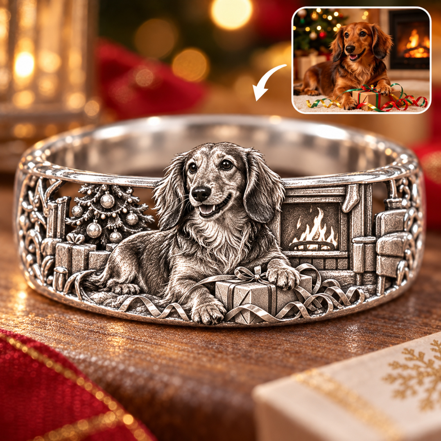 Personalized S925 Sterling Silver 3D Sculpted Dachshund Ring Custom Photo Pet Relief Ring Unique Pet Memorial Jewelry Gift for Dog Mom