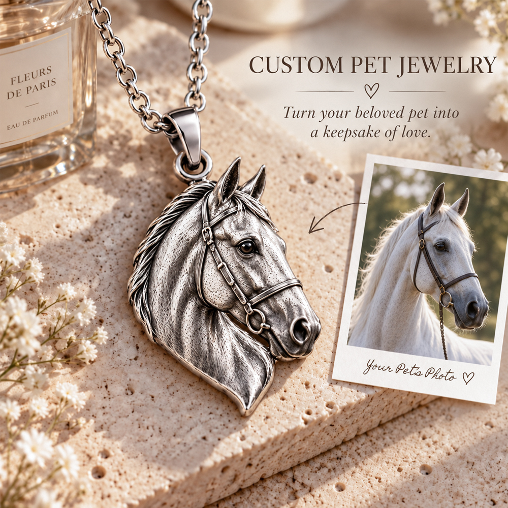 Personalized 3D Embossed Pet Head Photo Necklace Custom 925 Sterling Silver Horse Pendant Unique Pet Owner Gift