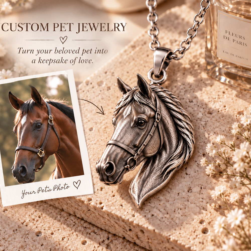 Personalized 3D Embossed Pet Head Photo Necklace Custom 925 Sterling Silver Horse Pendant Unique Pet Owner Gift