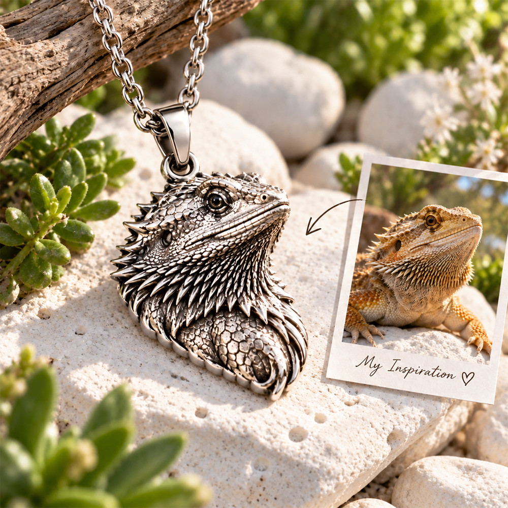Personalized 3D Embossed Pet Head Photo Necklace Custom 925 Sterling Silver Iguana Pendant Unique Pet Owner Gift