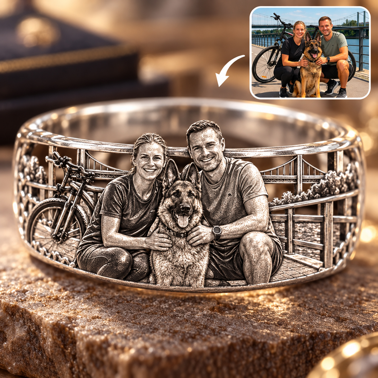 Personalized S925 Sterling Silver 3D Sculpted German Shepherd Ring Custom Photo Pet Relief Ring Unique Pet Memorial Jewelry Gift for Dog Mom