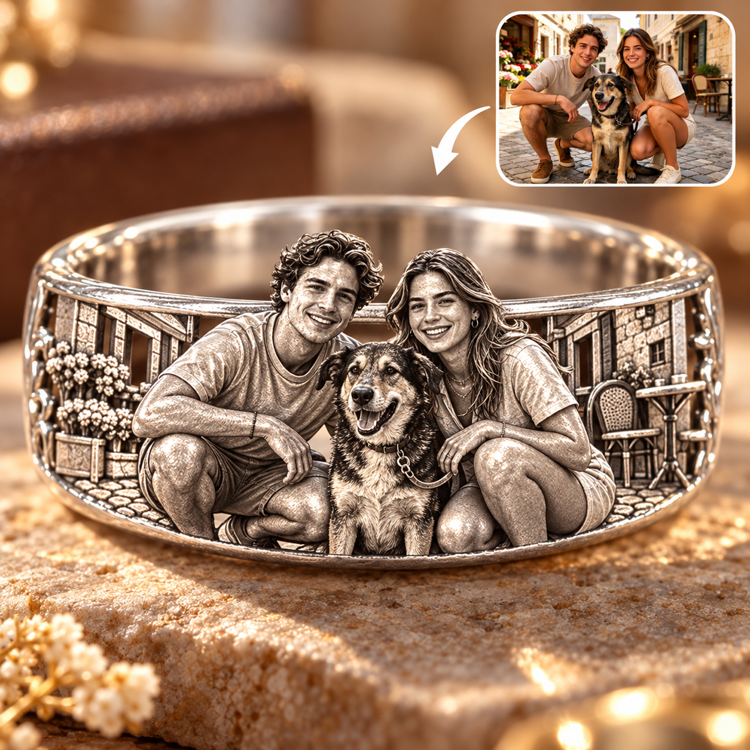 Personalized S925 Sterling Silver 3D Sculpted Mixed Breed Dog Ring Custom Photo Pet Relief Ring Unique Pet Memorial Jewelry Gift for Dog Mom