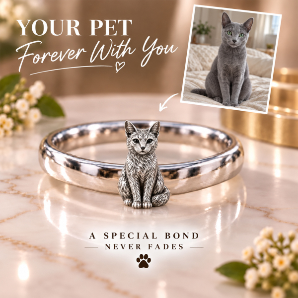 Personalized 3D Embossed Cat Ring Custom 925 Sterling Silver Full Body Russian Blue Jewelry Memorial Pet Lover Gift
