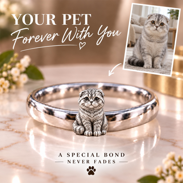 Personalized 3D Embossed Cat Ring Custom 925 Sterling Silver Full Body Scottish Fold Jewelry Memorial Pet Lover Gift
