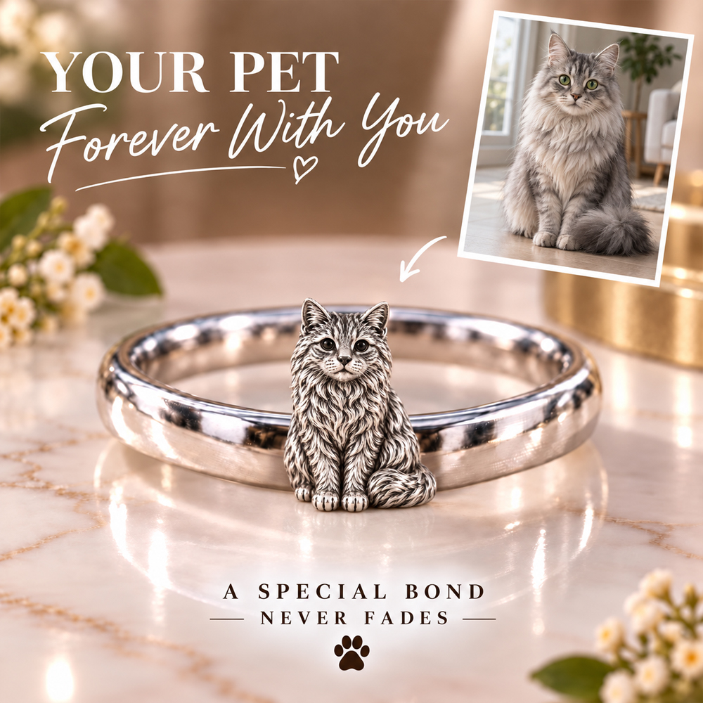 Personalized 3D Embossed Cat Ring Custom 925 Sterling Silver Full Body Mixed-breed cat Jewelry Memorial Pet Lover Gift