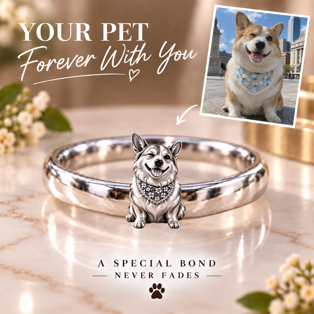 Personalized 3D Embossed Dog Ring Custom 925 Sterling Silver Full Body Corgi Jewelry Memorial Pet Lover Gift