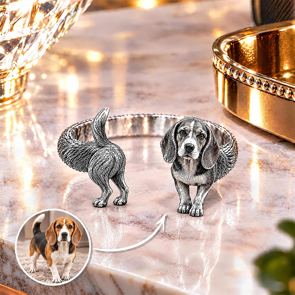 Custom 3D Relief Pet Photo Ring Personalized 925 Sterling Silver Wrap Beagle Ring Gift for Dog Mom