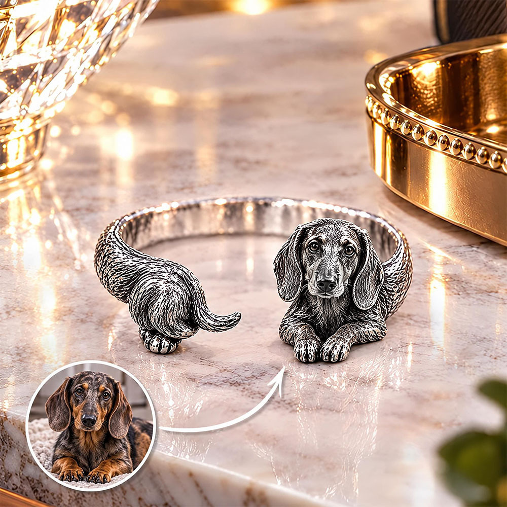 Custom 3D Relief Pet Photo Ring Personalized 925 Sterling Silver Wrap Dachshund Ring Gift for Dog Mom