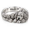 Personalized Dog Photo Ring – Custom 3D Sculpted 925 Sterling Silver Sleeping Pet Ring with Engraved Name