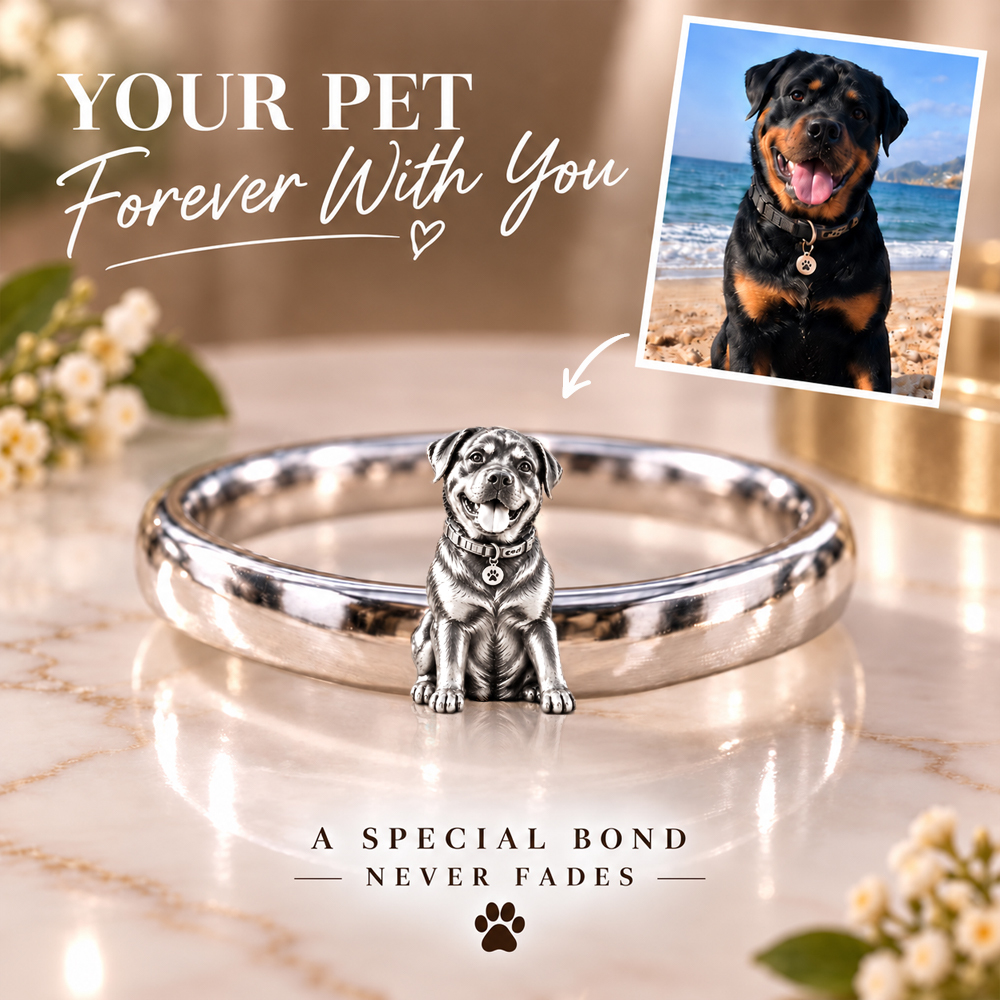 Personalized 3D Embossed Dog Ring Custom 925 Sterling Silver Full Body Rottweiler Jewelry Memorial Pet Lover Gift
