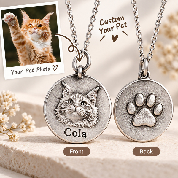 Personalized 925 Sterling Silver 3D Relief Pet Photo Coin Necklace Custom  Pet Portrait Coin Medallion Gift For Pet Lovers