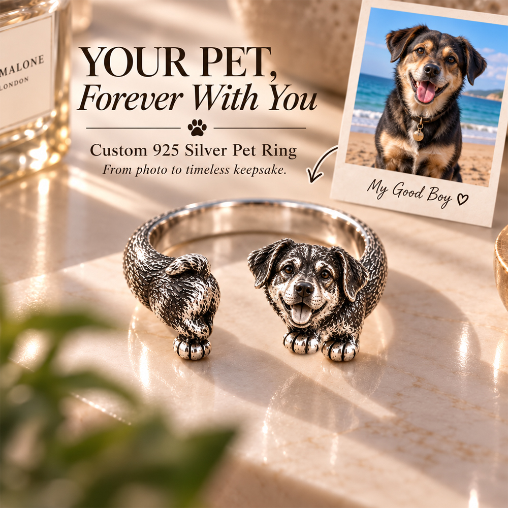 Custom 3D Relief Pet Photo Ring Personalized 925 Sterling Silver Wrap Mixed-breed Dog Ring Gift for Dog Mom