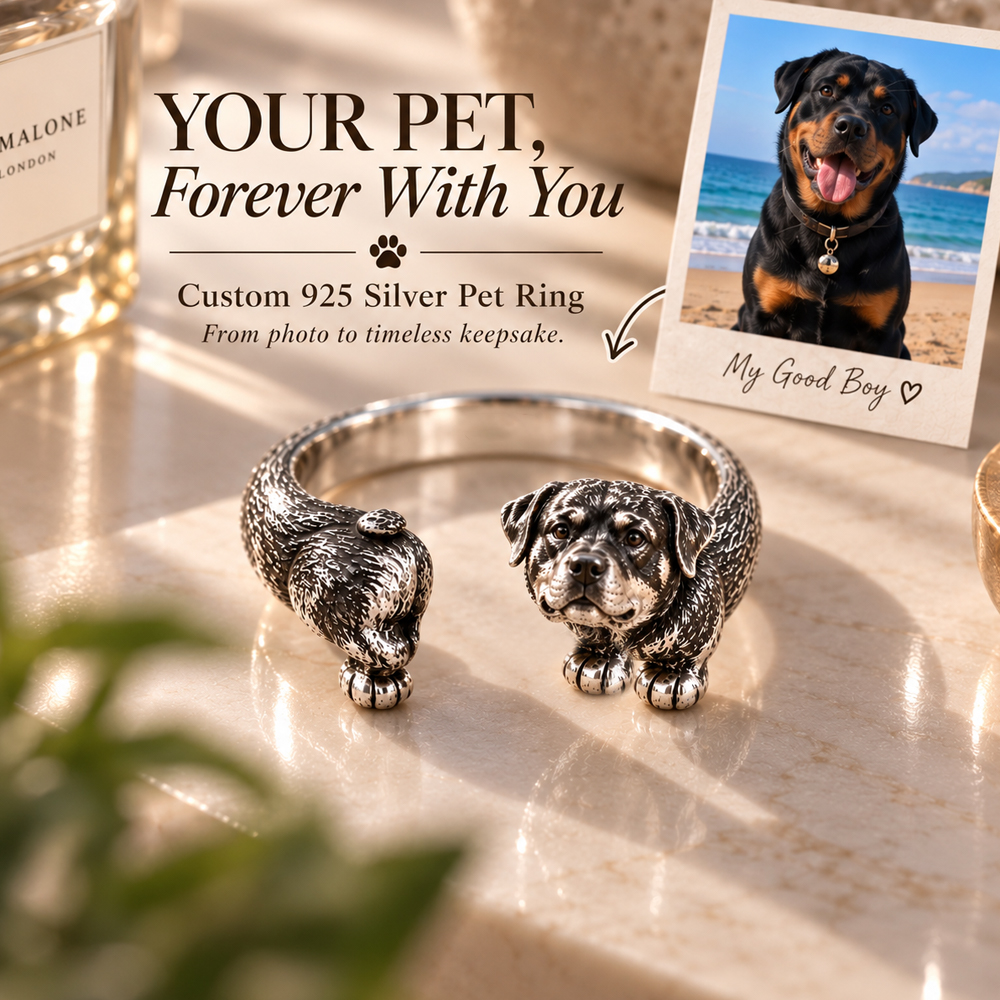 Custom 3D Relief Pet Photo Ring Personalized 925 Sterling Silver Wrap Rottweiler Ring Gift for Dog Mom