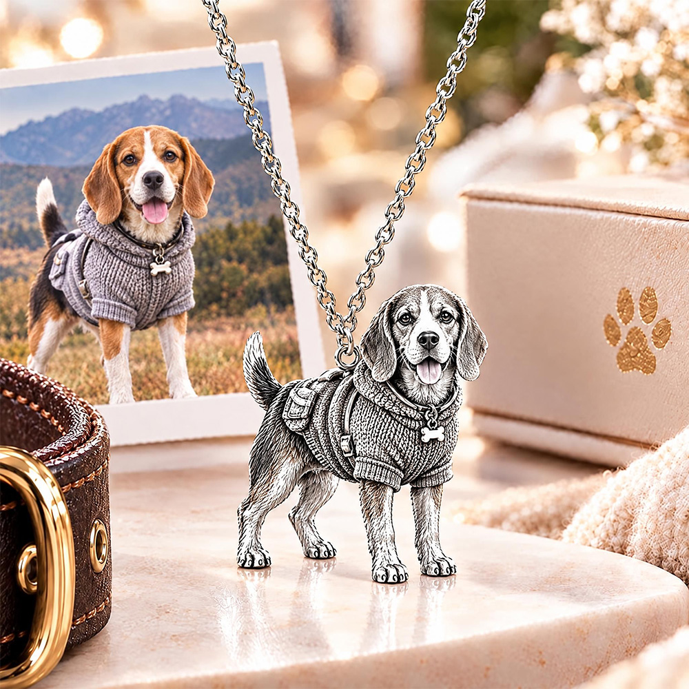 Personalized 3D Dog Photo Necklace Custom 925 Sterling Silver Beagle Pendant Jewelry Gift for Dog Mom