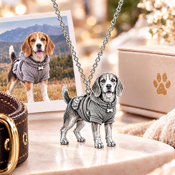 Personalized 3D Dog Photo Necklace Custom 925 Sterling Silver Beagle Pendant Jewelry Gift for Dog Mom