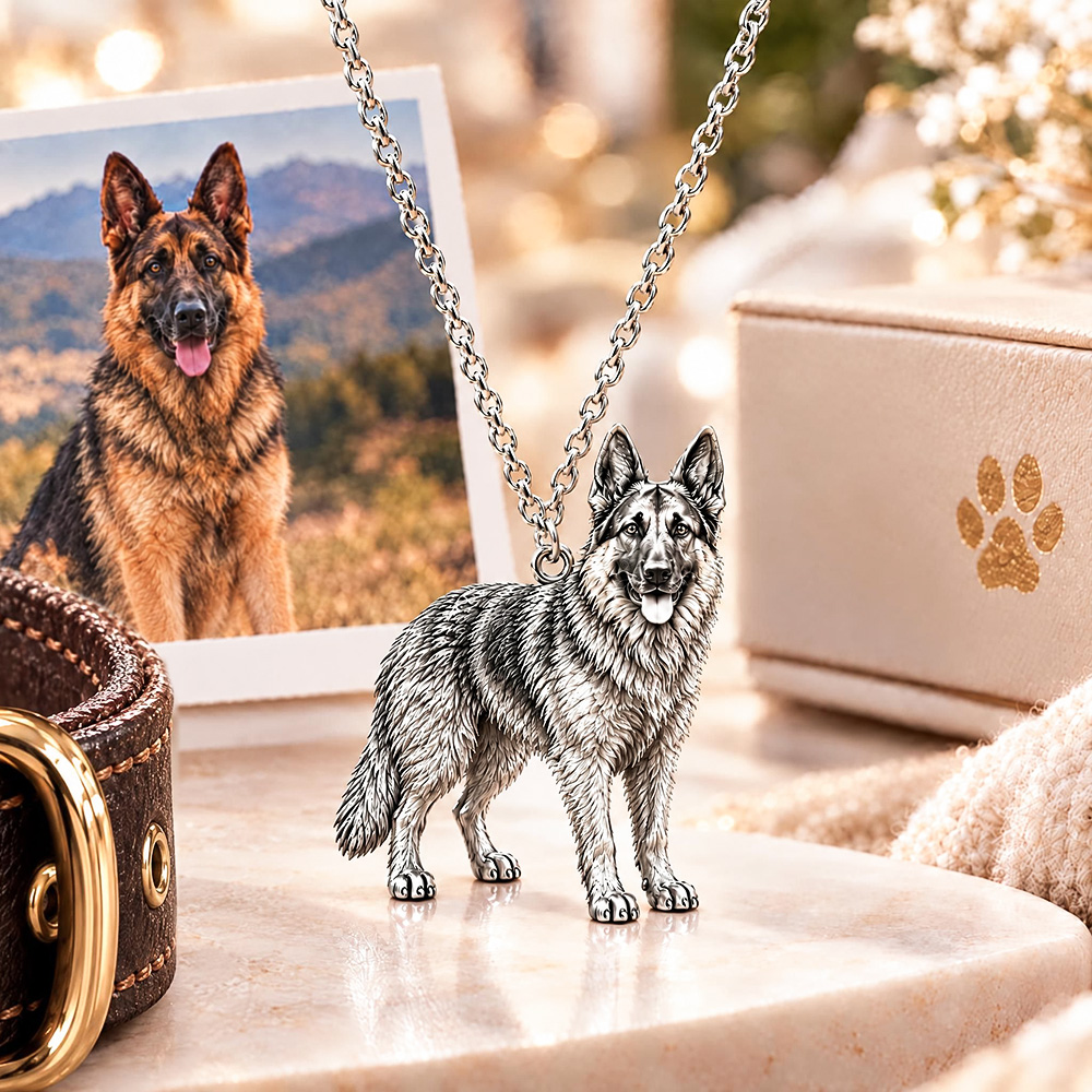 Personalized 3D Dog Photo Necklace Custom 925 Sterling Silver German Shepherd Pendant Jewelry Gift for Dog Mom