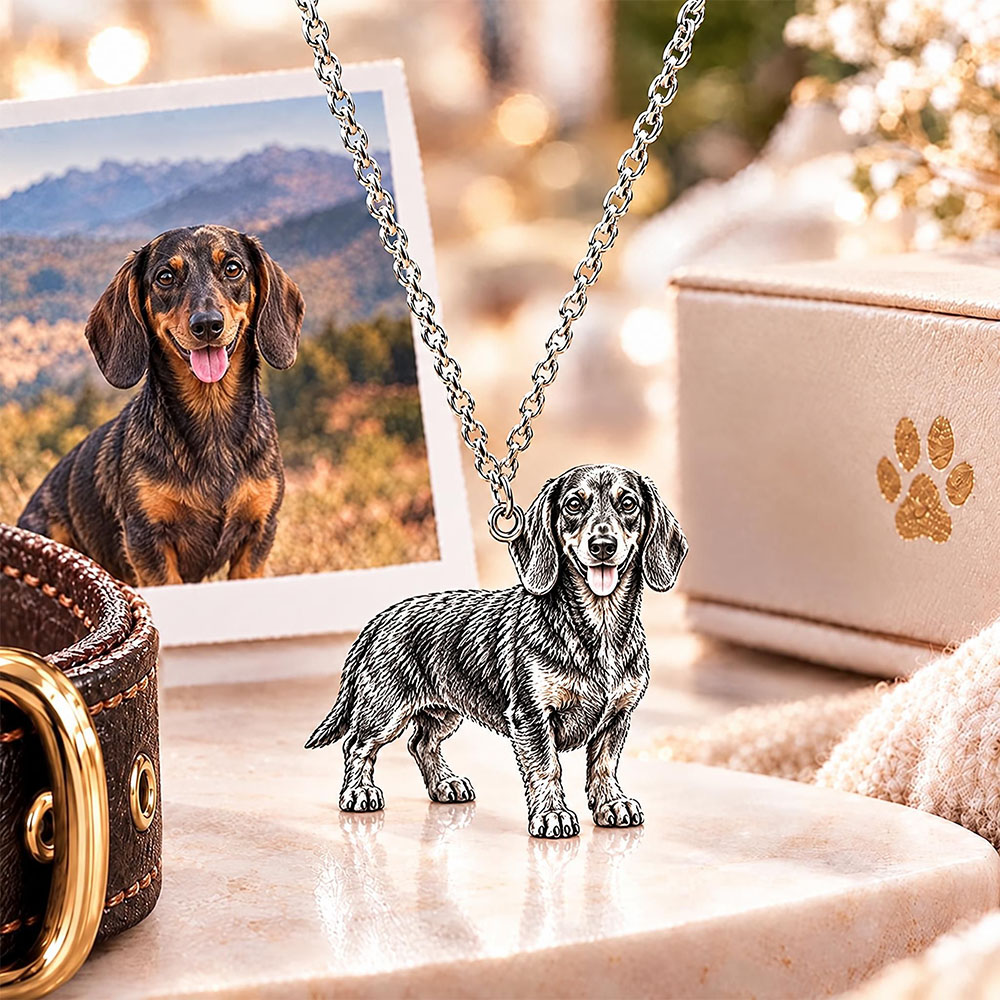 Personalized 3D Dog Photo Necklace Custom 925 Sterling Silver Dachshund Pendant Jewelry Gift for Dog Mom