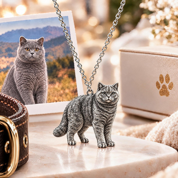 Personalized 3D Cat Photo Necklace Custom 925 Sterling Silver British Shorthair Pendant Jewelry Gift for Cat Mom