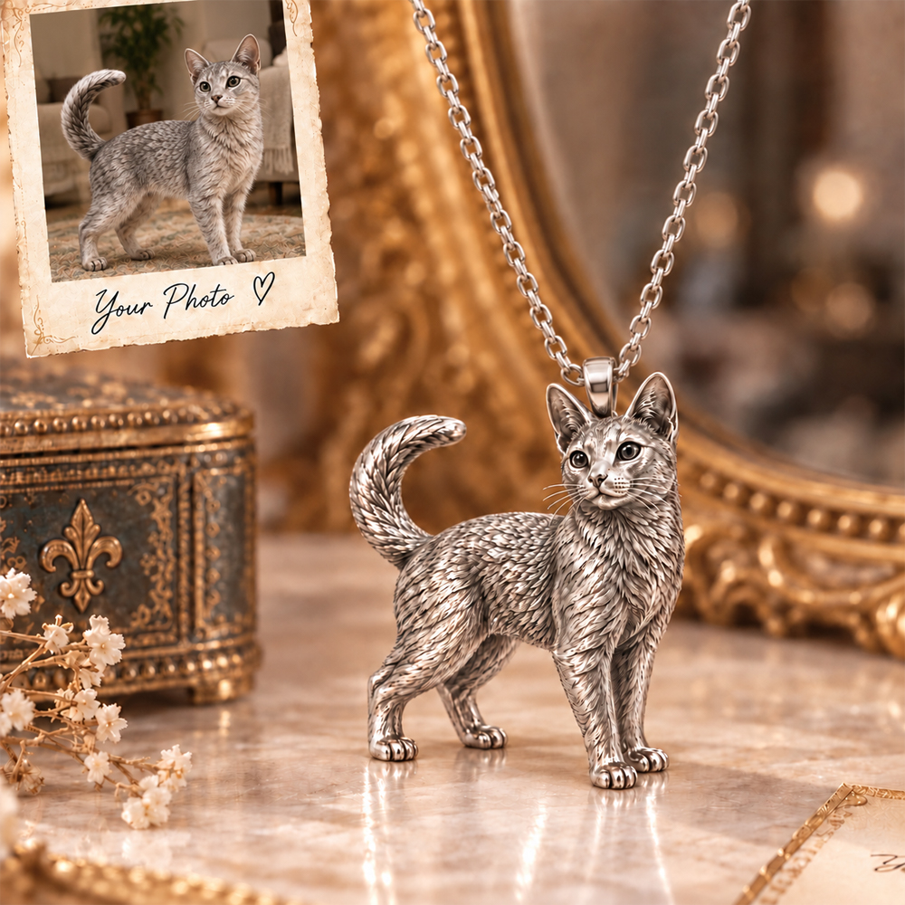 Personalized 3D Cat Photo Necklace Custom 925 Sterling Silver Russian Blue Pendant Jewelry Gift for Cat Mom