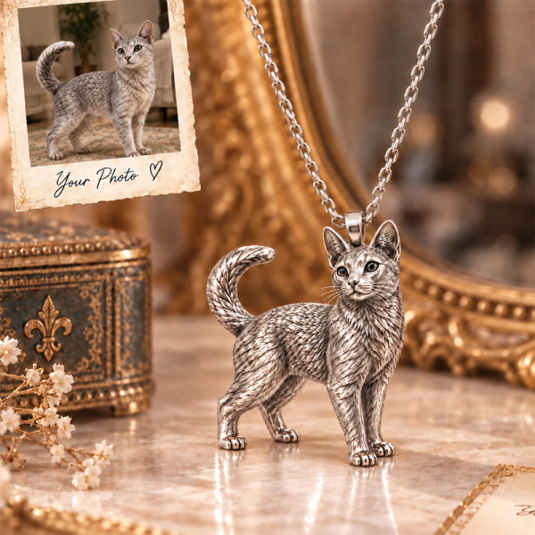 Personalized 3D Cat Photo Necklace Custom 925 Sterling Silver Russian Blue Pendant Jewelry Gift for Cat Mom