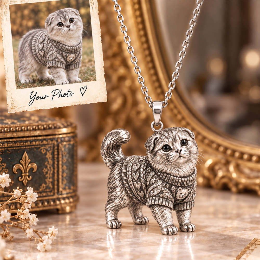 Personalized 3D Cat Photo Necklace Custom 925 Sterling Silver Scottish Fold Pendant Jewelry Gift for Cat Mom