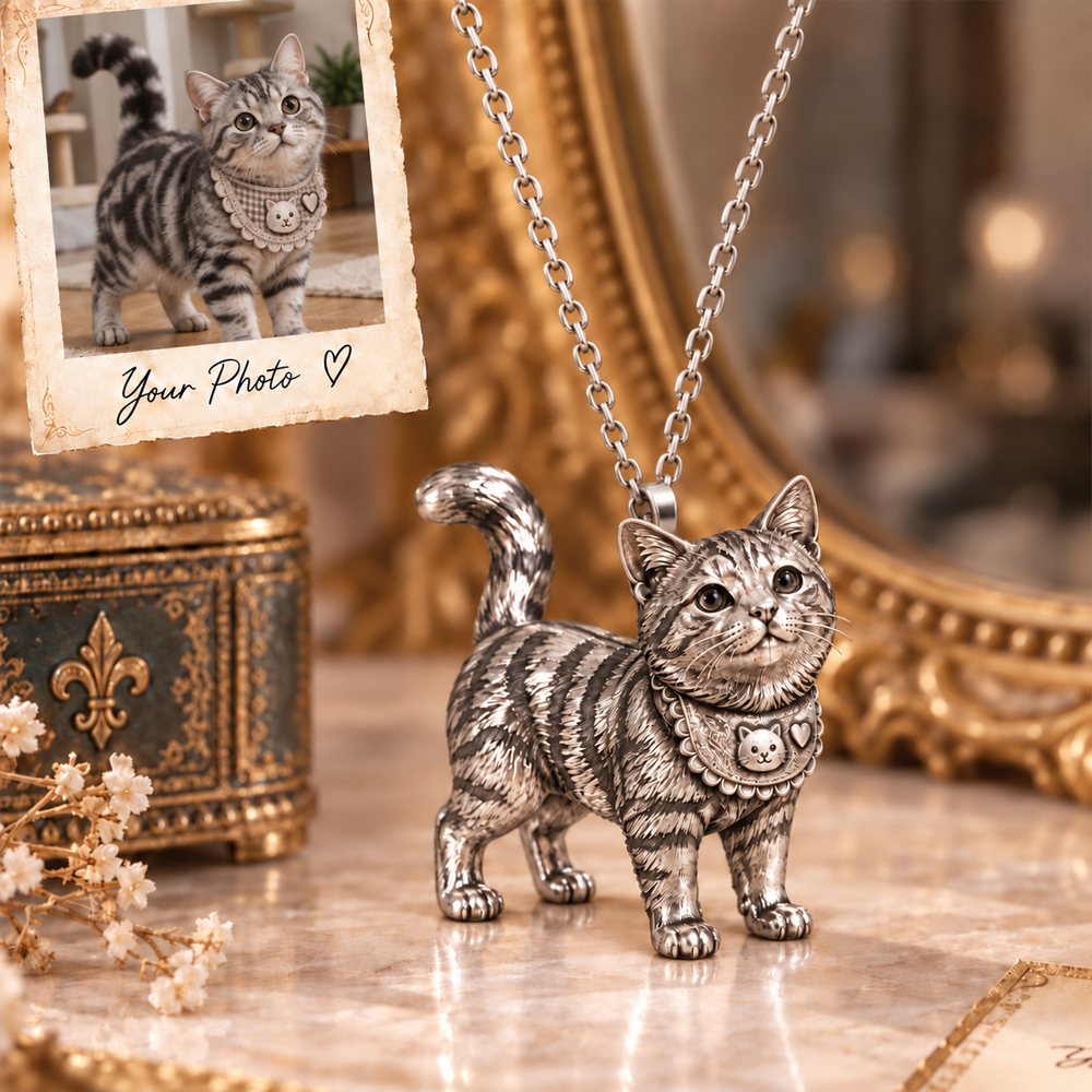 Personalized 3D Cat Photo Necklace Custom 925 Sterling Silver Mixed-breed cat Pendant Jewelry Gift for Cat Mom
