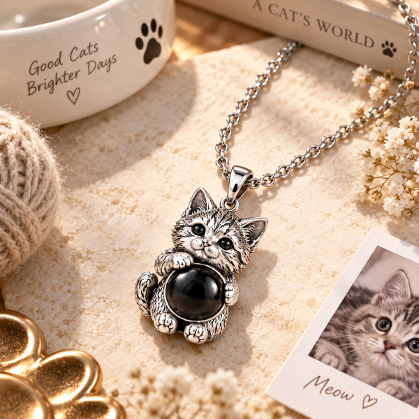 Personalized Pet Photo Projection Pendant – Custom Picture 925 Sterling Silver 3D Carved 925 Sterling Silver Pet Hugging Projection Stone