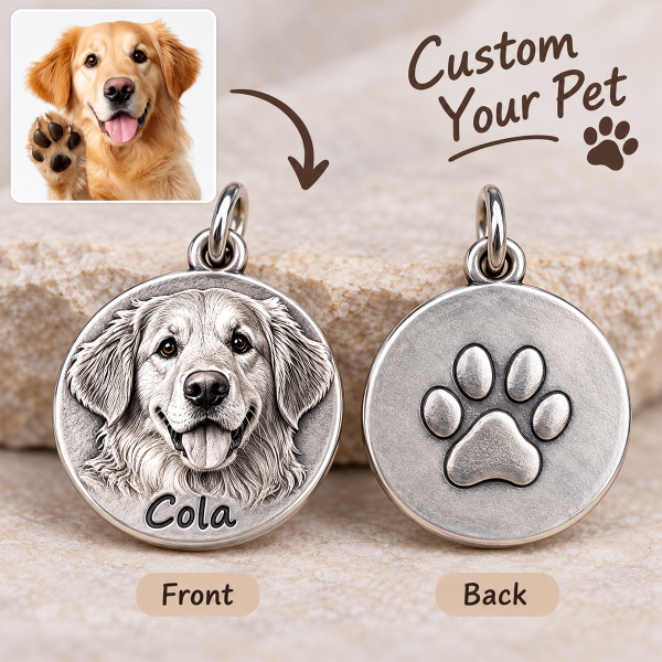 Personalized 925 Sterling Silver 3D Relief Pet Photo Coin Necklace Custom  Pet Portrait Coin Medallion Gift For Pet Lovers