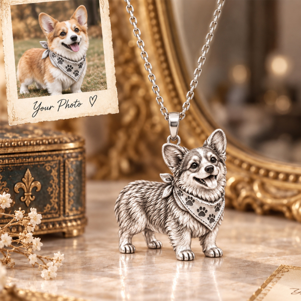 Personalized 3D Dog Photo Necklace Custom 925 Sterling Silver Corgi Pendant Jewelry Gift for Dog Mom