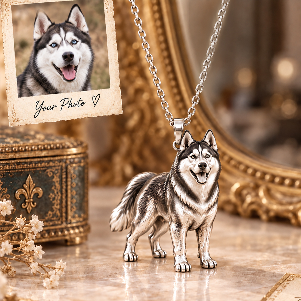 Personalized 3D Dog Photo Necklace Custom 925 Sterling Silver Husky Pendant Jewelry Gift for Dog Mom
