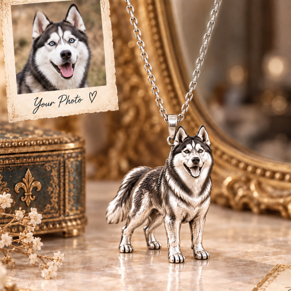 Personalized 3D Dog Photo Necklace Custom 925 Sterling Silver Husky Pendant Jewelry Gift for Dog Mom