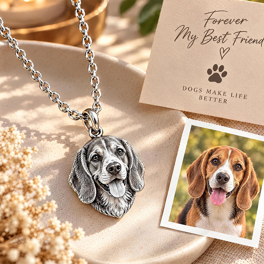 Personalized 3D Embossed Dog Head Photo Necklace Custom 925 Sterling Silver Beagle Pendant Unique Pet Owner Gift