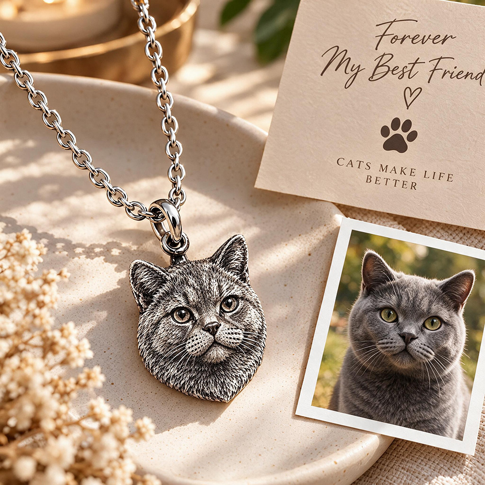 Personalized 3D Embossed Cat Head Photo Necklace Custom 925 Sterling Silver British Shorthair Pendant Unique Pet Owner Gift