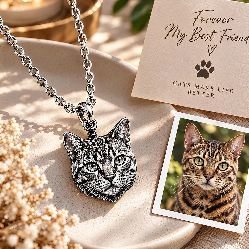 Personalized 3D Embossed Cat Head Photo Necklace Custom 925 Sterling Silver Bengal Pendant Unique Pet Owner Gift