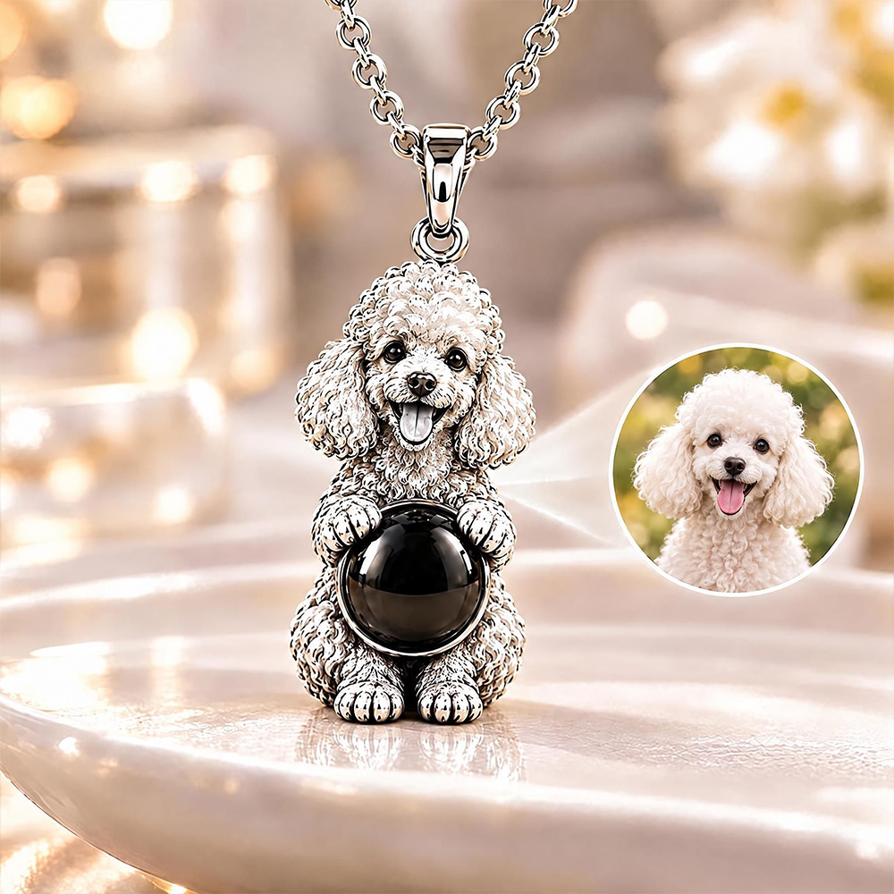 Personalized 3D Embossed Poodle Photo Projection Necklace Custom 925 Sterling Silver Pet Pendant Gift for Dog Mom