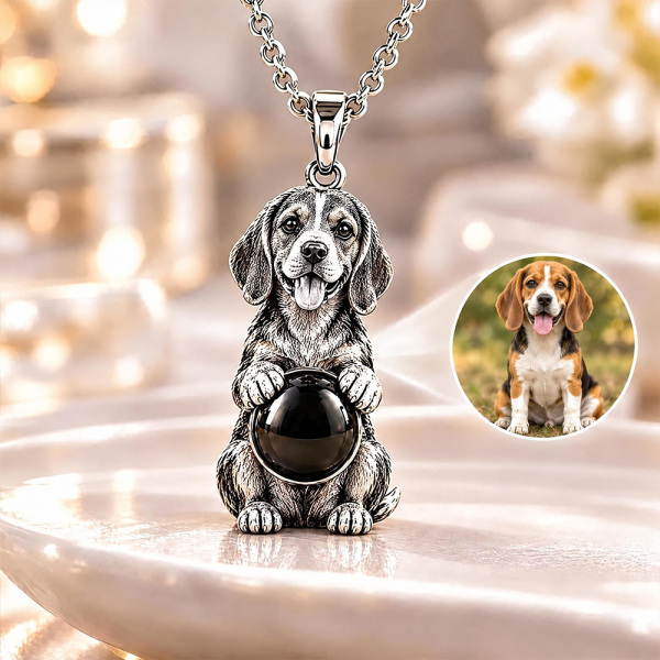 Personalized 3D Embossed Beagle Photo Projection Necklace Custom 925 Sterling Silver Pet Pendant Gift for Dog Mom