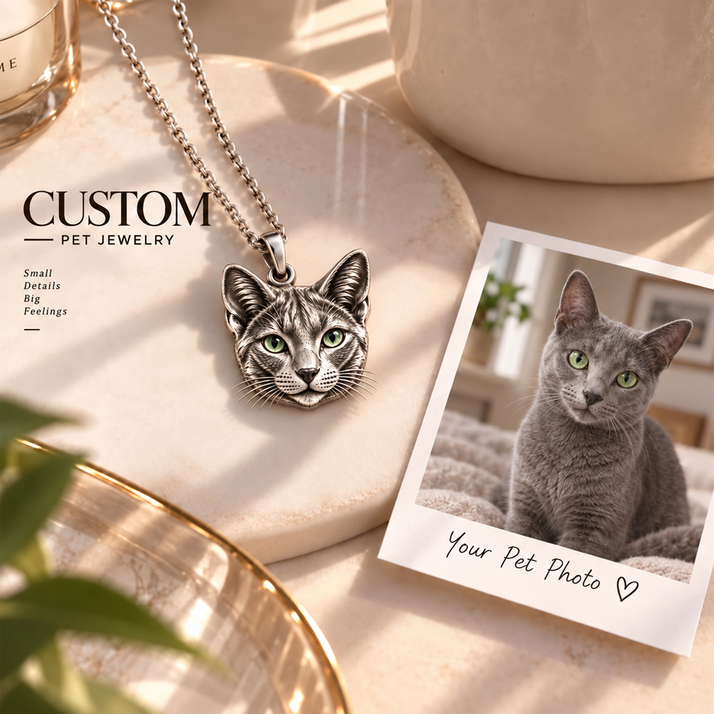 Personalized 3D Embossed Cat Head Photo Necklace Custom 925 Sterling Silver Russian Blue Pendant Unique Pet Owner Gift