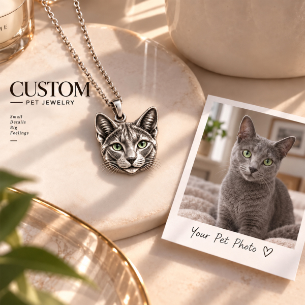 Personalized 3D Embossed Cat Head Photo Necklace Custom 925 Sterling Silver Russian Blue Pendant Unique Pet Owner Gift