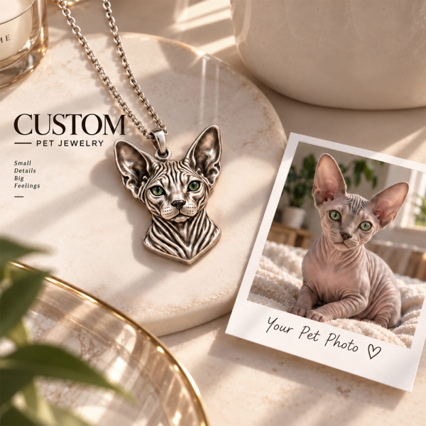 Personalized 3D Embossed Cat Head Photo Necklace Custom 925 Sterling Silver Sphynx Pendant Unique Pet Owner Gift