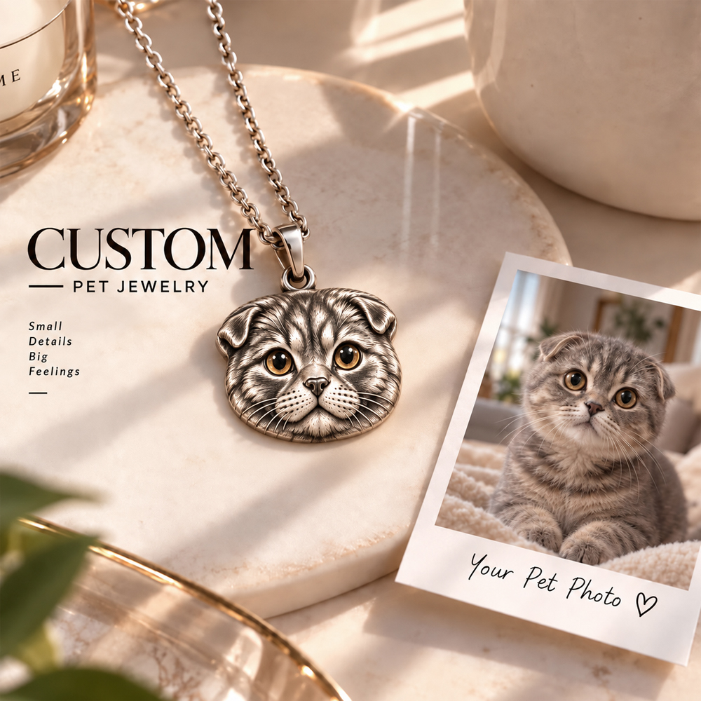 Personalized 3D Embossed Cat Head Photo Necklace Custom 925 Sterling Silver Scottish Fold Pendant Unique Pet Owner Gift