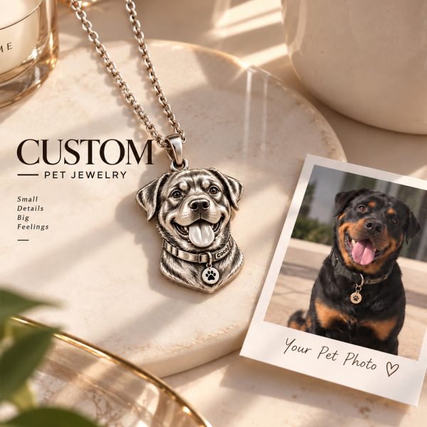 Personalized 3D Embossed Dog Head Photo Necklace Custom 925 Sterling Silver Rottweiler Pendant Unique Pet Owner Gift